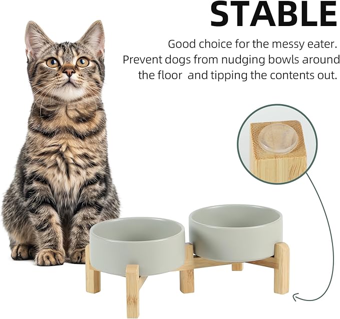 Ceramic Raised Double Bowls Set with Stand, 2 Heights Elevated, Food &amp; Water Bowls for Small Breed Dogs, Cats, Kitty, Weighted Dog Dishes, Pet Bowls(5.1&