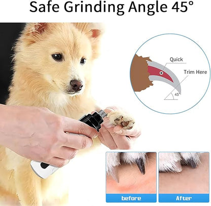 Electric Dog Nail Grinder - USB Rechargeable Electric Nail Trimmer with 3 Diamond Grinding Heads for Small to Large Dogs &amp; Cats