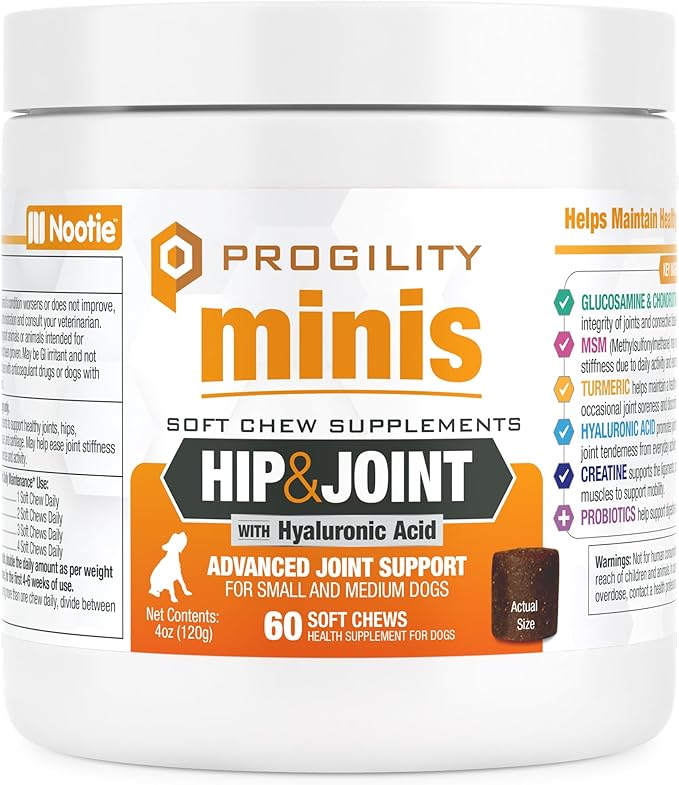 Nootie Progility Mini Hip &amp; Joint Small &amp; Medium Breed Chew Supplement for Dogs, 60 Count
