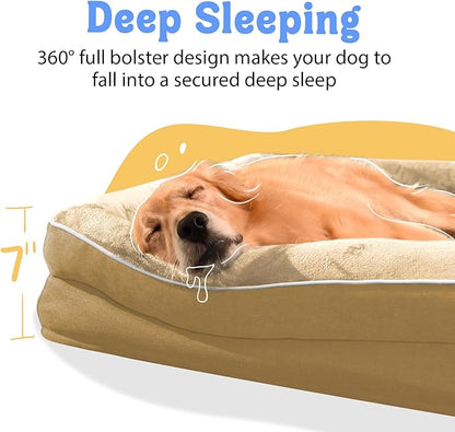 Washable Orthopedic Large Dog Bed -XL Large Dog Bed with Removable &amp; Waterproof Cover Pet Beds with Foam Support for Big Size Dogs with Bolster