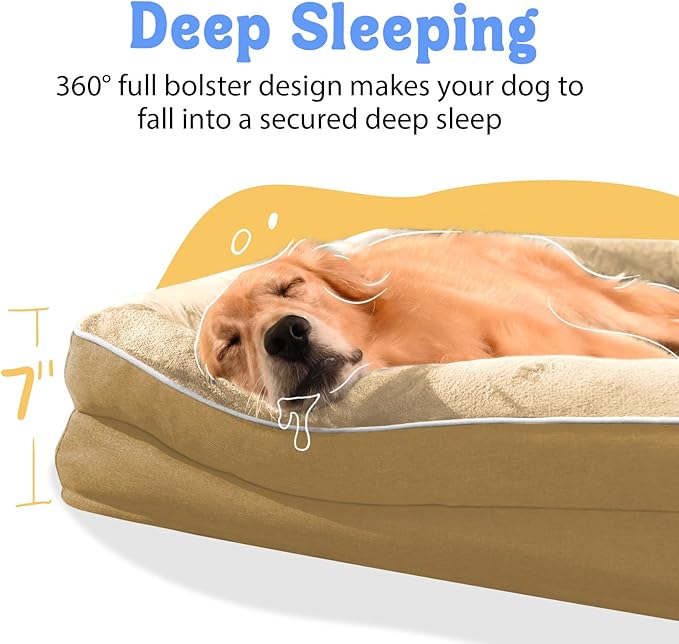 Washable Orthopedic Large Dog Bed - XL Large Dog Bed with Removable Bolsters Cover Foam Support Big Dogs Beds Non-Slip Bottom &amp; Waterproof Pet Beds