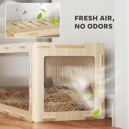 PawHut Hamster Cage with Easy View Acrylic Panels, Small Animal Cage with Air Vents &amp; Openable Roof, Large Habitat for Dwarf, Gerbil, Guinea Pig, Rat, 39" x 20" x 18.5", Oak