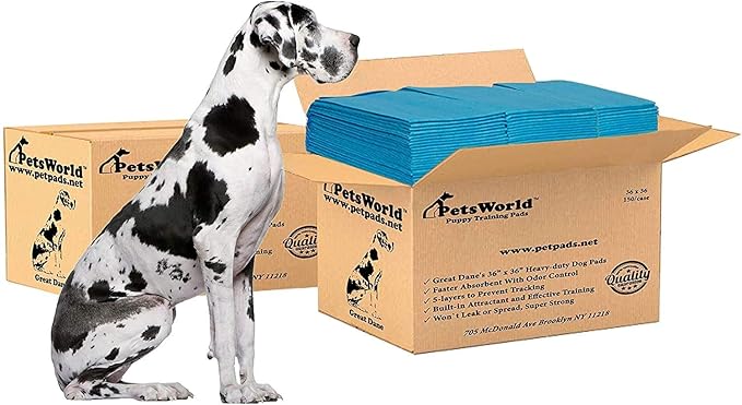PETSWORLD Giant Dog Potty Pads, Odor-Eliminating, 36" x 36", Ultra Absorbent 5-Layer Leak-Proof Training Pads for Dogs &amp; Cats (36x36, 300 Count)