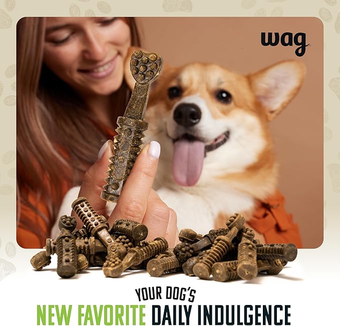 Amazon Brand - Wag Dental Dog Treats to Help Clean Teeth &amp; Freshen Breath - Small, Unflavored, 2.25 pounds, 60 Count (Pack of 1)