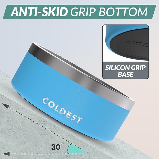 Coldest Dog Bowl - Anti Rust Metal, Non Slip, 3 Layers Insulated Stainless Steel Dog Bowls - Spill Proof &amp; Heavy Duty - Water Bowl for Dogs, Cats &amp; Pets, Dish Washer Safe (100 oz, Celestial Blue)