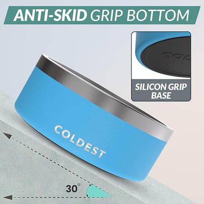 Coldest Dog Bowl - Anti Rust Metal, Non Slip, 3 Layers Insulated Stainless Steel Dog Bowls - Spill Proof &amp; Heavy Duty - Water Bowl for Dogs, Cats &amp; Pets, Dish Washer Safe (100 oz, Celestial Blue)