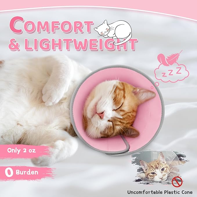 Cat Cone Collar Soft to Stop Licking, Adjustable, Foldable Lightweight Kitten Cones After Surgery Recovery for Cats &amp; Kittens, Cat Cone Alternative (Solid Pink, M)