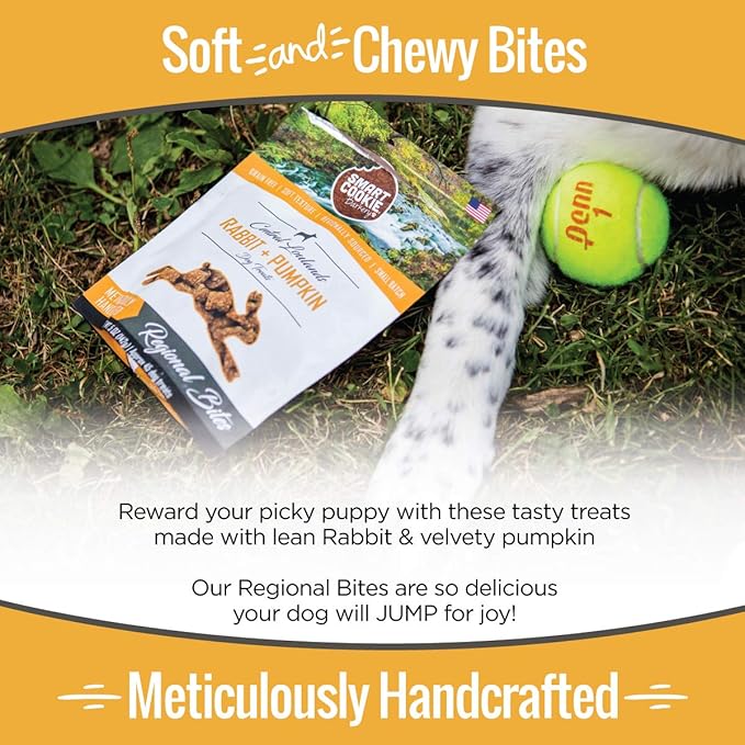 Smart Cookie All Natural Dog Treats - Rabbit &amp; Pumpkin - Training Treats for Dogs &amp; Puppies with Allergies, Sensitive Stomachs - Soft Dog Treats, Grain Free, Chewy, Human-Grade, Made in USA - 5oz Bag