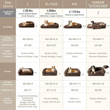 EHEYCIGA Foldable Human Dog Bed, Orthopedic Memory Foam Human Sized Dog Bed, Waterproof Pet Bed for People, Faux Fur Pet Couch for Adult, Brown, 72"x44"x11"