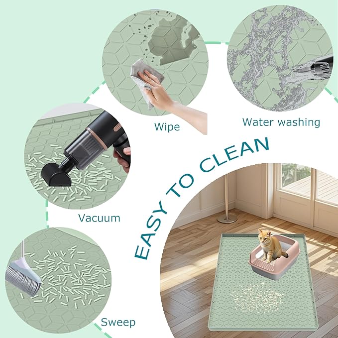 Cat Litter Mat, Silicone Large Cat Mat for Litter Box - 34x22 in, Waterproof &amp; Non-Slip, Durable &amp; Easy Clean, Green