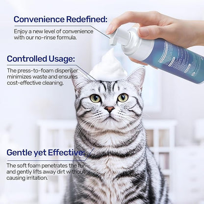 Waterless Cat Shampoo - No Rinse Foam Cat Bath | Licking Safe Dry Shampoo for Dander Reducing | pH Balanced (7 oz) for Kitten Sensitive Skin | Deep Cleansing Relieves Itchy Skin &amp; Shedding