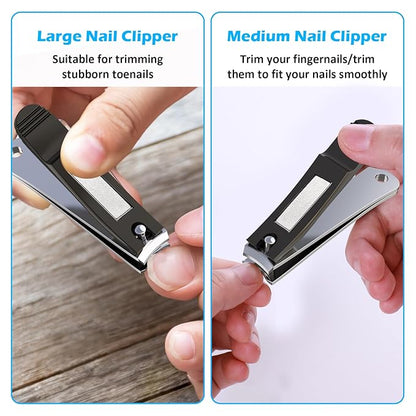 GLAMFIELDS 3pcs Nail Clippers Set, Black Stainless Steel Slanted Edge Nail Clipper &amp; Fingernail &amp; Thick Toenail Trimmer for Men and Women