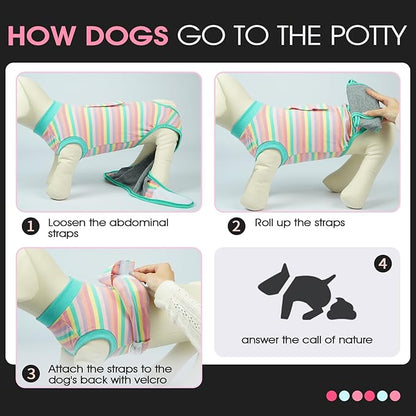 FUAMEY Recovery Suit for Dogs After Surgery,Soft Breathable Dog Bodysuit E-Collar &amp; Cone Alternative Surgical Suit,Male Female Dog Neuter Spay Suits Anti Licking Wounds Onesie Mint Green Stripes L