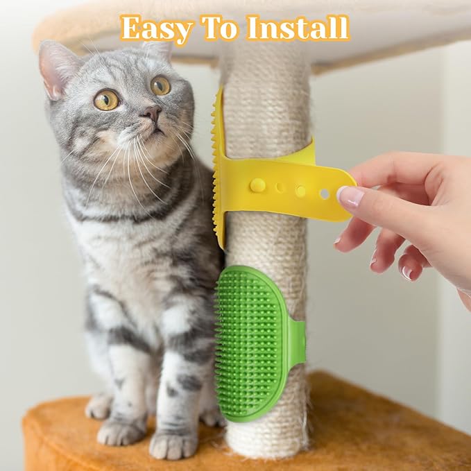 4Pcs Adjustable Cat Self Groomer, Silicone Cat Brushes for Indoor Cats Grooming Self Cleaning, Cats Face Scratchers Massager for Corner Scratcher, Pet Supplies (Green &amp; Yellow)