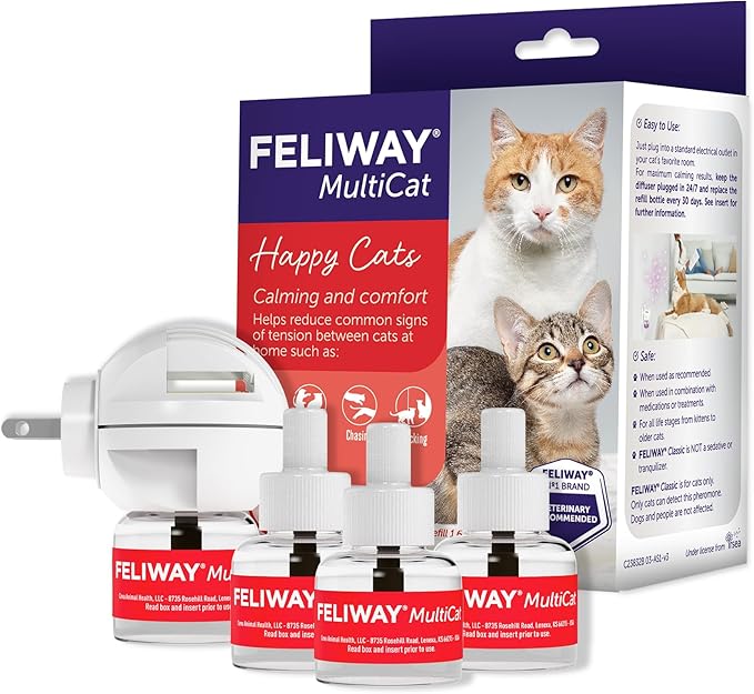 FELIWAY MultiCat Calming Pheromone Diffuser: 1 Diffuser Kit &amp; 3 Refills
