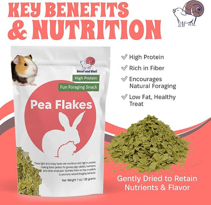 Snout and Shell Pea Flakes for Small Pets – High-Protein Treat for Guinea Pigs, Rabbits, Hamsters, Chinchillas &amp; More – Fun Foraging Snack – 2 oz (28g)