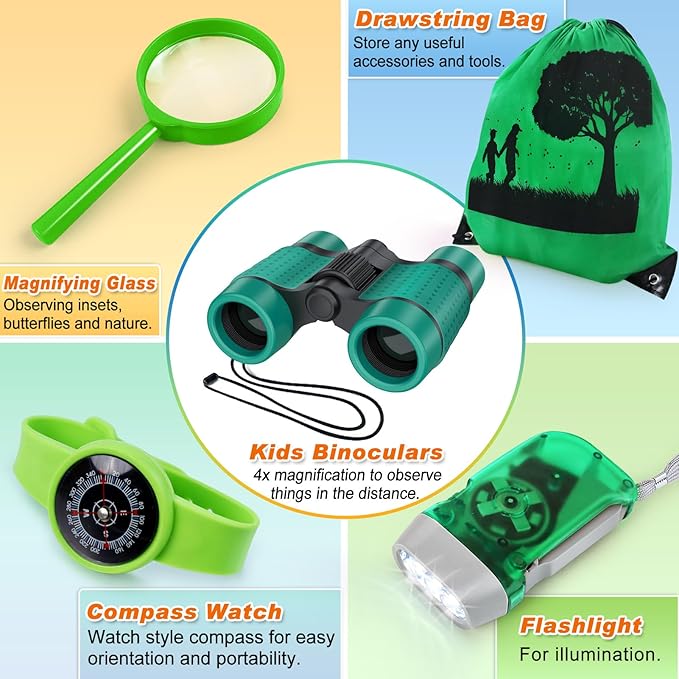 Kids Explorer Kit &amp; Bug Catcher Kit, Camping Gear for Kids, Outdoor Exploration Set with Backpack &amp; Binoculars, Ideal Outdoor Adventure Toys for Boys Girls 3-12