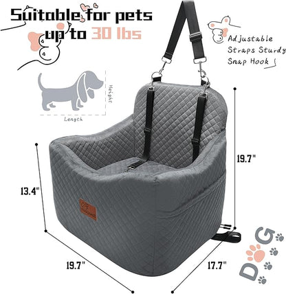 Dog Booster Car Seat for Dogs under 35lbs,Elevated Pets Seat with Safety Strap,Ultra Soft Fabric and Memory Foam Car Dog Bed,Safety,Comfy,Non-Slip&amp;Washable Carseat Cushion for Travel,Cars,SUV.(H-Grey)