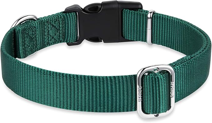 Hyhug Small Dog Collar Quick-Release Green| Heavy-Duty Nylon Puppy Collar, Adjustable &amp; Durable Pet Supplies for Boy &amp; Girl Dogs (Small, Dark Green)