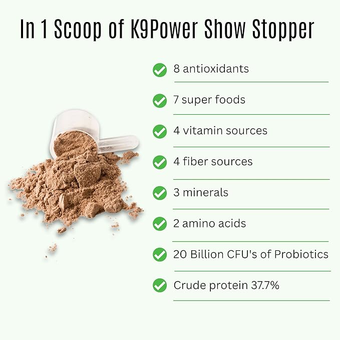 K9 Power Show Stopper for Dogs 1lb – Boosts Coat Shine &amp; Promotes Healthy Skin Tone - Strengthens Immune System - Enhances Digestive Health