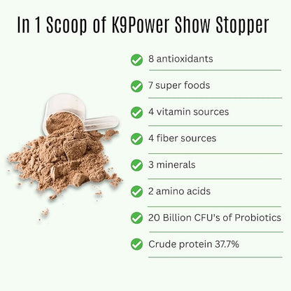 K9 Power Show Stopper for Dogs 1lb – Boosts Coat Shine &amp; Promotes Healthy Skin Tone - Strengthens Immune System - Enhances Digestive Health