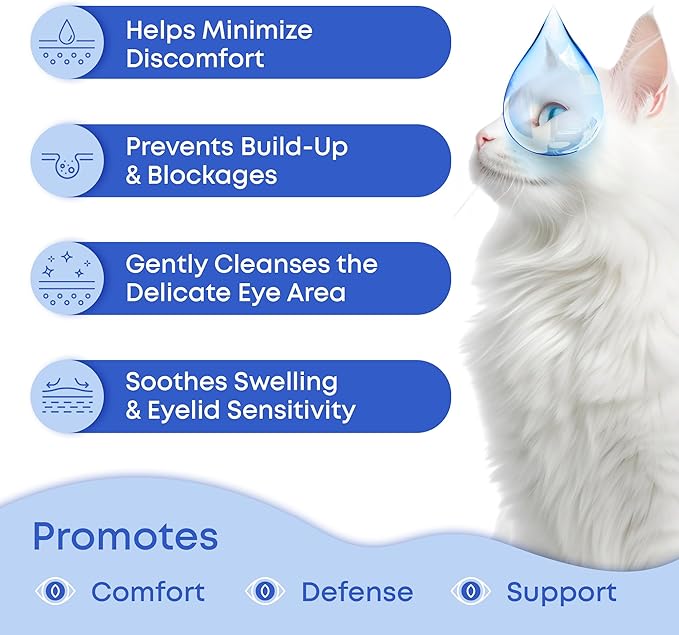 Cat &amp; Dog Eye Wash Drops &amp; Tear Stain Remover, Cleaner | Eye Infection Treatment Helps Prevent Pink Eye, Relief Allergies Symptoms, Runny, Dry Eyes - Safe for Small Animals (Eye Drops)