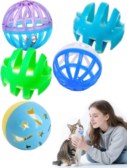 5-Piece Cat Toy Balls with Bells for Kittens and Indoor Cats, Over The Moon(1.5&