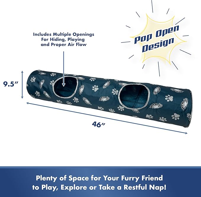 NFL Philadelphia Eagles Cat Tunnel Tube Toy with Plush Football Catnip and Feathers Collapsible Tunnel for Cats to Play, Peek and Hide, Sporty &amp; Fun Cat Tunnel Toy with Team Logo All-Over Design!