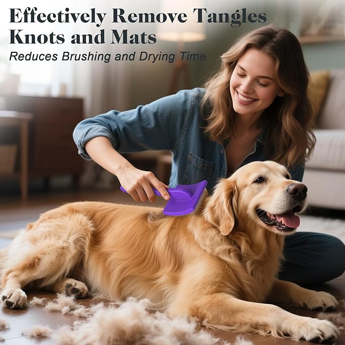 2PCS Slicker Brush for Dogs &amp; Pet Comb,Professional Dog Grooming Brush (Goldendoodles,Poodles,Labradoodles) with Extra Long Pins to Effectively Remove Tangles, Knots and Mats (Purple)