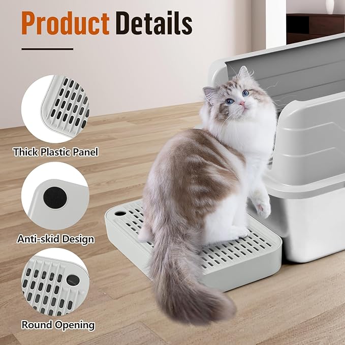 Cat Litter Box Ramp Mat with Filter Function, Cat Step Pedal Stool for Self-Cleaning Litter Box, Easy to Clean, Ideal for Kitten &amp; Elderly Cats (Light Grey)