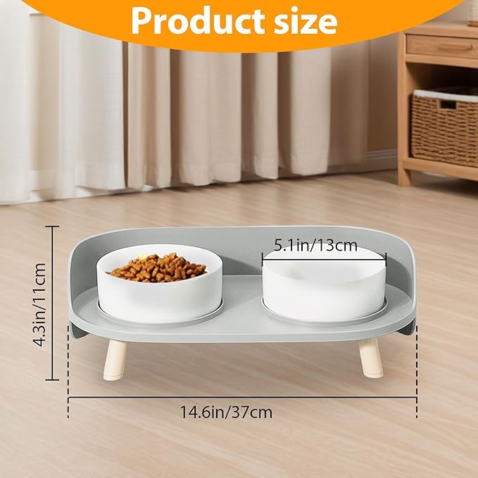Elevated Dog Bowls Set, Ceramic Pet Food &amp; Water Bowls with Non-Slip Stand, No Spill Design for Cats/Small Medium Dogs Gray