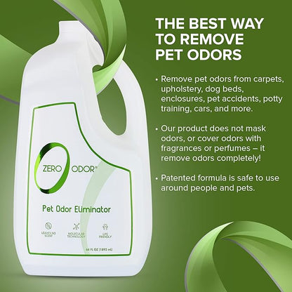 Zero Odor - Pet Odor Eliminator for strong odor, Eliminate Air &amp; Surface Odors – Patented Molecular Technology Best For Carpet, Furniture, Beds Smell Great Again, 64oz Refill