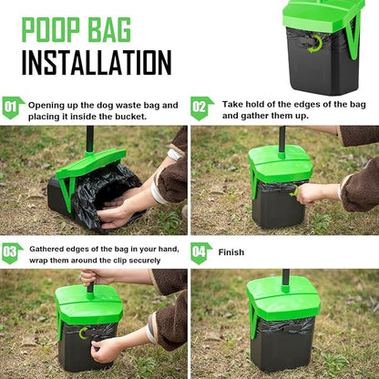 Pooper Scooper Swivel Bin &amp; Rake with 100 Waste Bags, Dog Pooper Scooper with Bag Attachment for Large Medium Small Dogs, Poop Scooper with Lid for Lawn Yard Dog Kennel