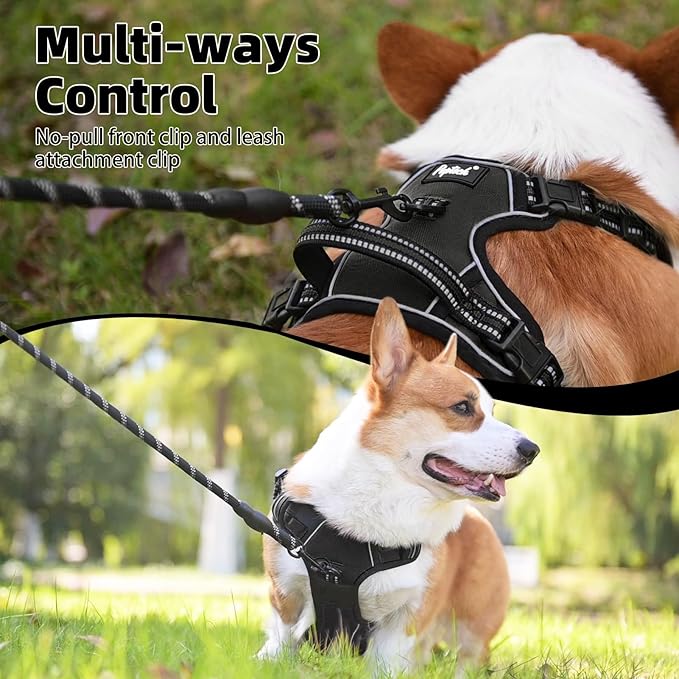 PUPTECK No Pull Dog Harness Medium Sized, Adjustable Reflective Dog Harness with Handle Easy Control, Comfortable Soft Padded Pet Vest Harness for Medium Dogs, Black M