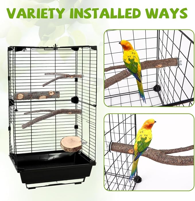 Natural Wood Bird Perches for Cage, Parrot Perch Stand &amp; Platform, Bird Cage Accessories for Parakeets, Cockatiels, Conures, Lovebirds (Brown, Deluxe Playground Set - 12PCS)