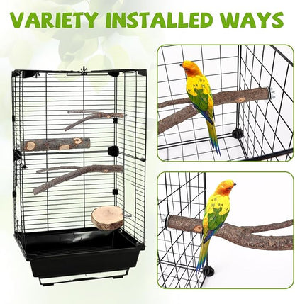 Natural Wood Bird Perches for Cage, Parrot Perch Stand &amp; Platform, Bird Cage Accessories for Parakeets, Cockatiels, Conures, Lovebirds (Brown, Deluxe Playground Set - 12PCS)