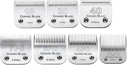 7pcs Dog Grooming Blades Compatible with Andis/Wahl/Oster Dog Clippers,Detachable Ceramic Blade &amp; Stainless Steel Blade,Size: