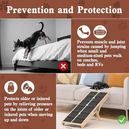 Dog Ramp for Couch, Wooden Pet Ramps 39.37" Long Adjustable 11"-20.47" Folding Puppy Ramps with High Traction Mat, Dog Stairs for Small &amp; Medium Older Dogs &amp; Cats, up to 150lbs