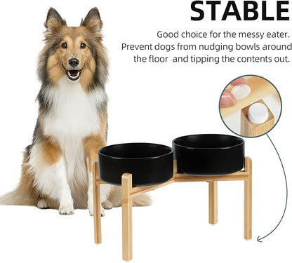 Ceramic Raised Double Bowls Set with Stand, Food &amp; Water Bowls for Large Breed Dogs, Weighted Dog Dishes, Pet Bowl(8.2&
