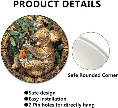 Lygond Metal Sign Tin Sign Circular Stained Glass Koala Tin Signs Gardening for Pub 12×12 Inches