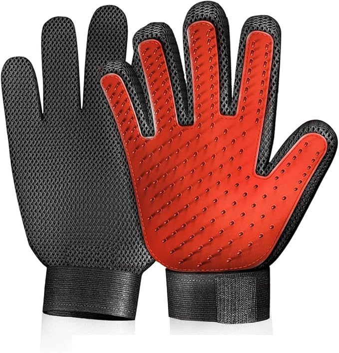 Pet Grooming Glove Hair Remover Brush Gentle Deshedding Efficient Pet Mitt Pet Massage Gloves Left &amp; Right Hand Draw Dogs Cats Horses Long Short Fur (1Pair Left &amp; Right Hand)