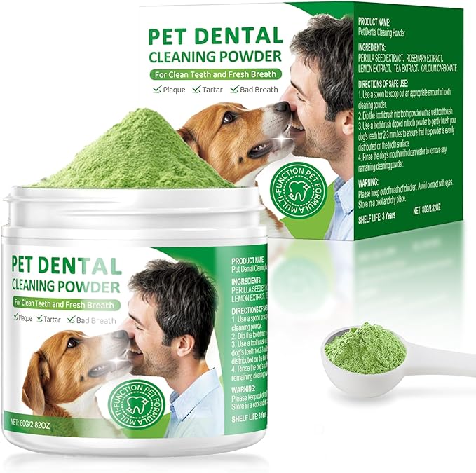 Dog Dental Powder,Dog Teeth Cleaning Powder,Dog Dental Cat Dental Care,Cat and Dog Teeth Cleaning,Canine Plaque Remover Helps Reduce Bad Breath,Improve Pet&