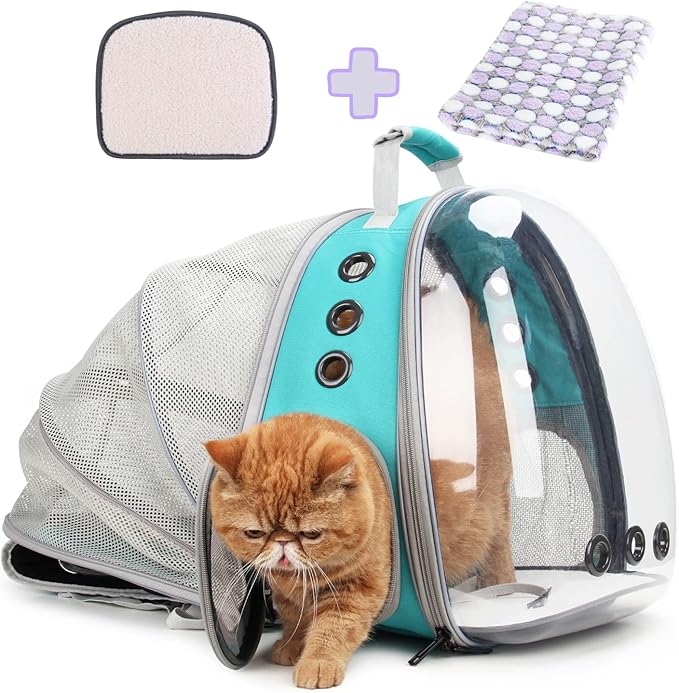 Lollimeow Cat Carrier Backpack, Bubble Expandable Backpack Carrier, Pets and Small Dogs,Airline-Approved, Designed for Travel, Hiking, Walking &amp; Outdoor Use (Back Expandable-Green)