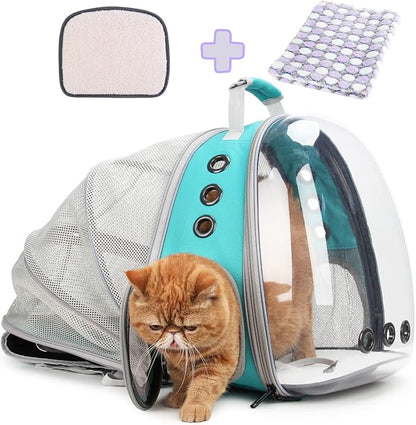 Lollimeow Cat Carrier Backpack, Bubble Expandable Backpack Carrier, Pets and Small Dogs,Airline-Approved, Designed for Travel, Hiking, Walking &amp; Outdoor Use (Back Expandable-Green)