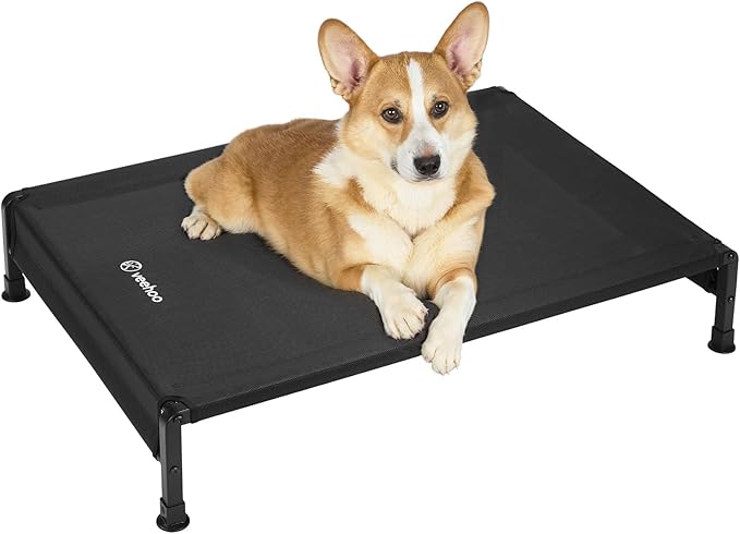 Veehoo Cooling Outdoor Dog Bed, Heavy Duty Elevated Pet Bed with Washable &amp; Breathable Teslin Mesh, Non-Slip Silicon Feet, Dog Cot Bed with Support Hem, 35" x 22", Black, CWC2433