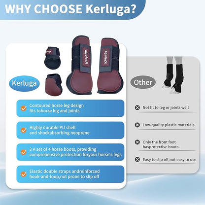 Horse Tendon Boots Set of 4 Open Front &amp; Fetlock Boot for Horses Professional Sport Protection Impact-Absorbing Equine Leg Support for Jumping, Riding, Training (Wine Red, Full)