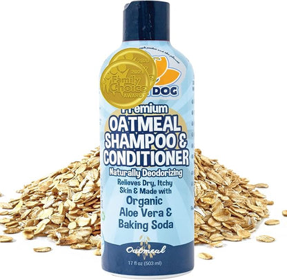 Bodhi Dog Grooming Bundle - Oatmeal Shampoo &amp; Conditioner with Bath Brush - Pet Shower Supplies for Dogs and Cats - Gentle Care for Long, Short &amp; Curly Hair, Safe and Effective, Made in USA