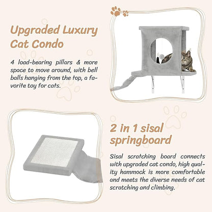 NUNU LAB Wall Mounted Cat Furniture, 7 Pcs Cat Wall Shelves with House, Tunnel, Bridge, Steps, Scratcher, Hammock, Bed, Indoor Safe &amp; Stable Furniture for Kittens Play, Gray