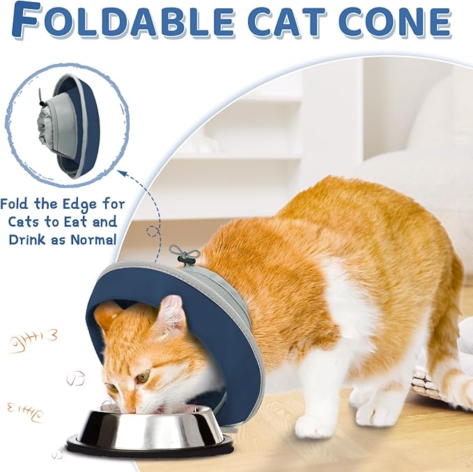 Cat Cone Collar Soft to Stop Licking, Adjustable, Foldable Lightweight Kitten Cones After Surgery Recovery for Cats &amp; Kittens, Cat Cone Alternative (Solid Blue, S)