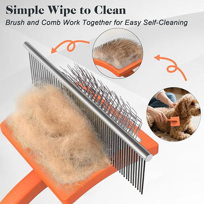 2PCS Slicker Brush for Dogs &amp; Pet Comb,Professional Dog Grooming Brush (Goldendoodles,Poodles,Labradoodles) with Extra Long Pins to Effectively Remove Tangles, Knots and Mats (Orange)